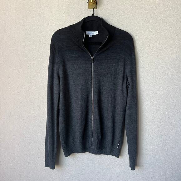 Calvin Klein Charcoal Ombre Full Zip Wool Blend Sweater Size Small - Picture 1 of 5